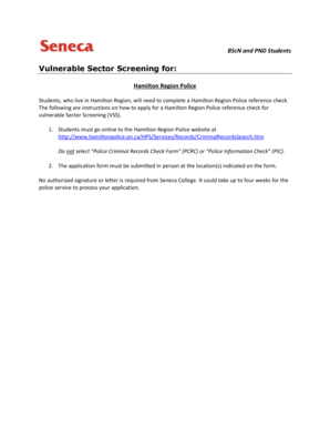 Hamilton Police Vulnerable Sector Screening Form