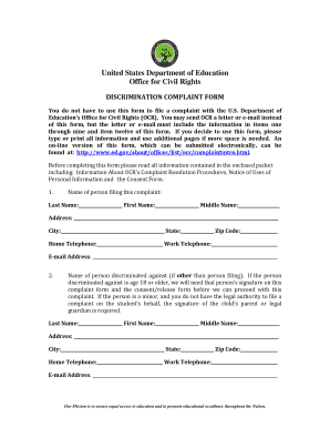 US Department of Education Discrimination Complaint Form