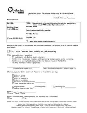 Quitline Iowa Provider Proactive Referral Form