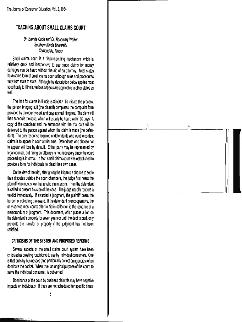 Fillable Online cefe illinois TEACHING ABOUT SMALL CLAIMS COURT Fax