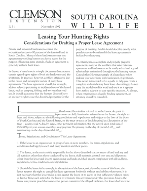 South Carolina Hunting Lease Agreement