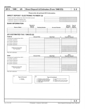 2013 US Direct Deposit & Estimates Form 1040 ES