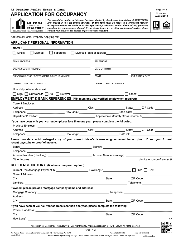Arizona Application For Occupancy - Fill Online, Printable ...