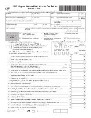 2017 Virginia Nonresident Income Tax Return