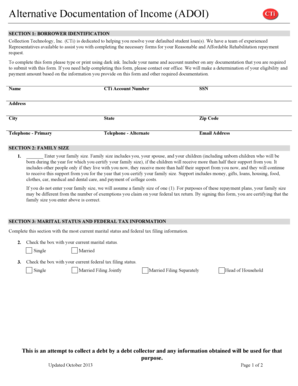 Alternative Documentation of Income Form