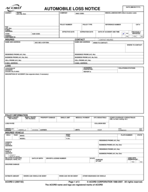 Automobile Loss Notice Form