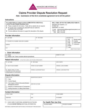 Claims Provider Dispute Resolution Request