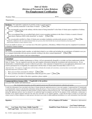 Alaska Pre-Employment Certification Form