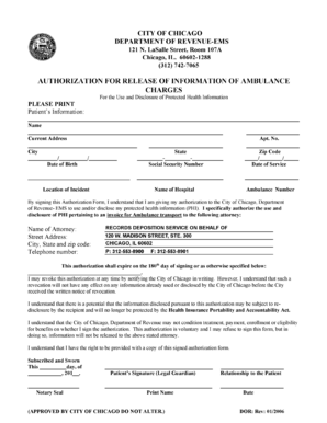 Authorization for Release of Ambulance Charges