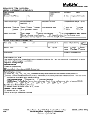 CSURMA Enrollment Form for Life Insurance