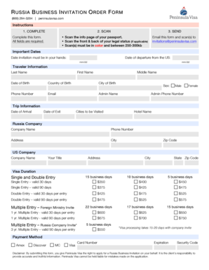 Russia Business Invitation Order Form