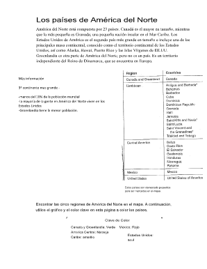 Hoja de trabajo de geografía de América del Norte