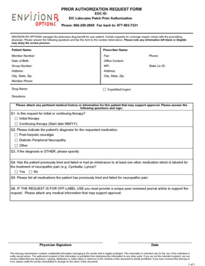 Lidocaine Patch Prior Authorization Request Form