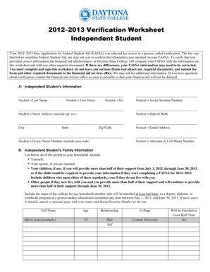 2012–2013 Verification Worksheet