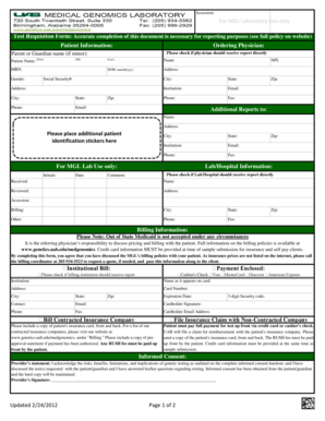 Medical Genomics Laboratory Test Requisition Form
