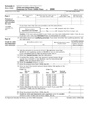 IRS Schedule 2 Form 1040A Child and Dependent Care Expenses