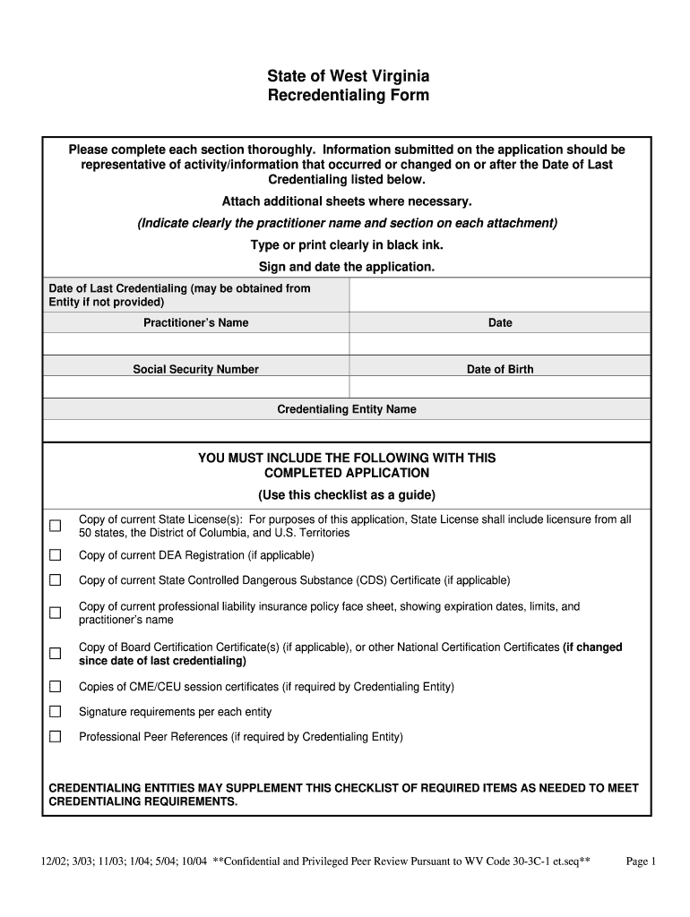 recredentialing form Preview on Page 1