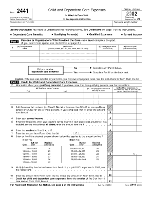 IRS Form 2441 Child and Dependent Care Expenses