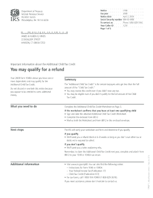 IRS Notice CP08 Additional Child Tax Credit