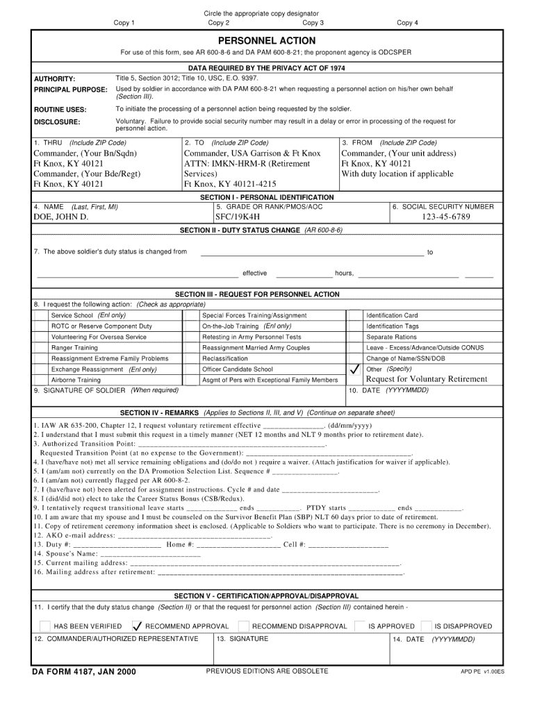 Army Deferment 4187 Example Fill and Sign Printable Template Online