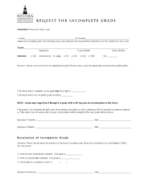 Request for Incomplete Grade Form