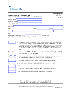 IRS Form 5500 Data Request Form