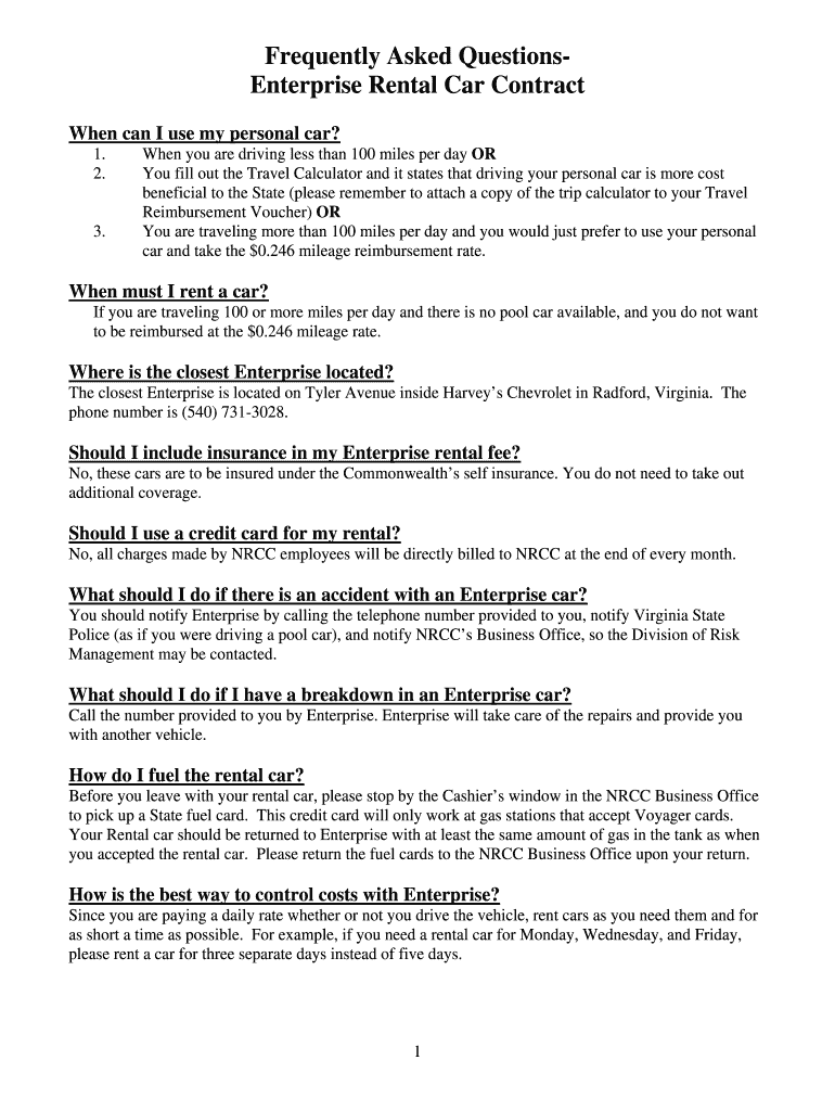 Fillable Online nr Frequently Asked Questions Enterprise Rental Car