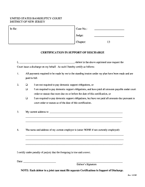Certification in Support of Discharge