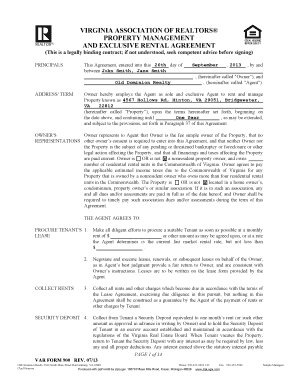 Virginia Property Management and Exclusive Rental Agreement