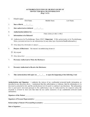 Authorization for Use or Disclosure of Protected Health Information
