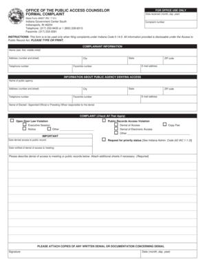 Indiana Formal Complaint Form