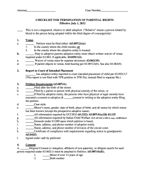 Checklist for Termination of Parental Rights