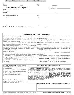 Certificate of Deposit Agreement