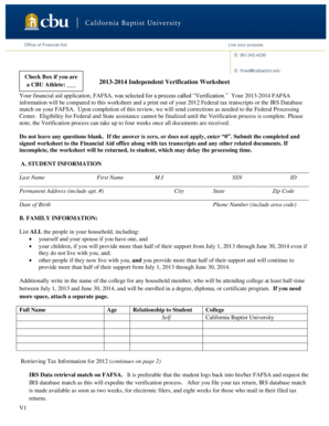 2013-2014 FAFSA Verification Worksheet