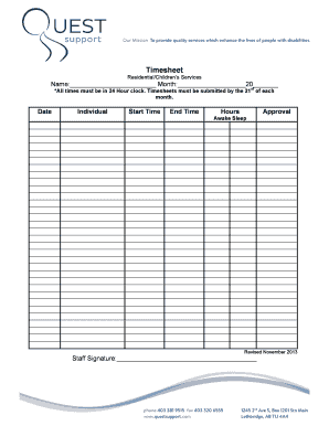 Residential Children's Services Timesheet