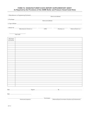 Manufacturer's Data Report Supplementary Sheet