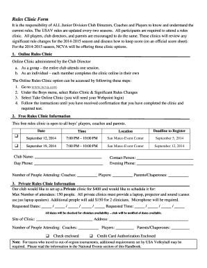 USA Volleyball Rules Clinic Form