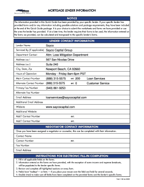 Mortgage Lender Information Quick Guide