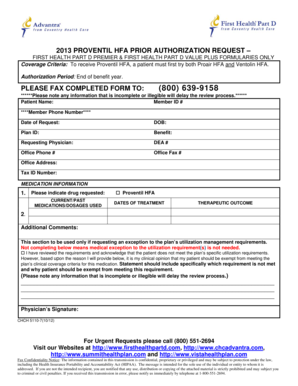 Proventil HFA Prior Authorization Request
