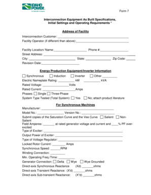 Interconnection Equipment As Built Specifications Form