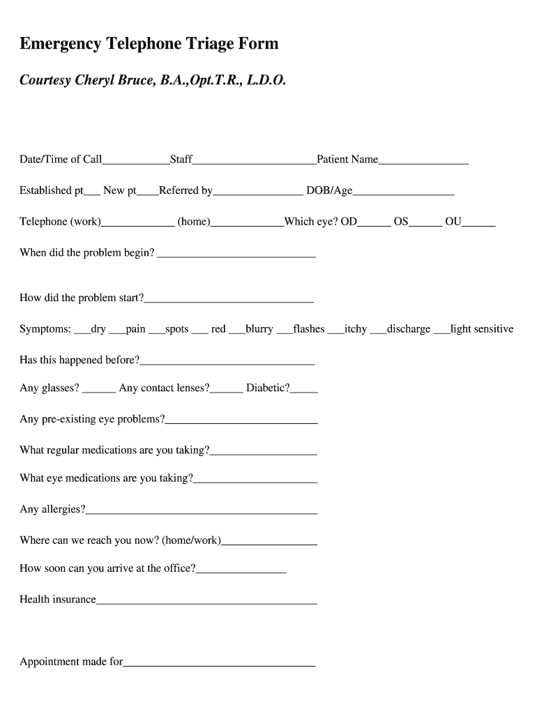 Quick Triage Form Fill Online, Printable, Fillable, Blank pdfFiller