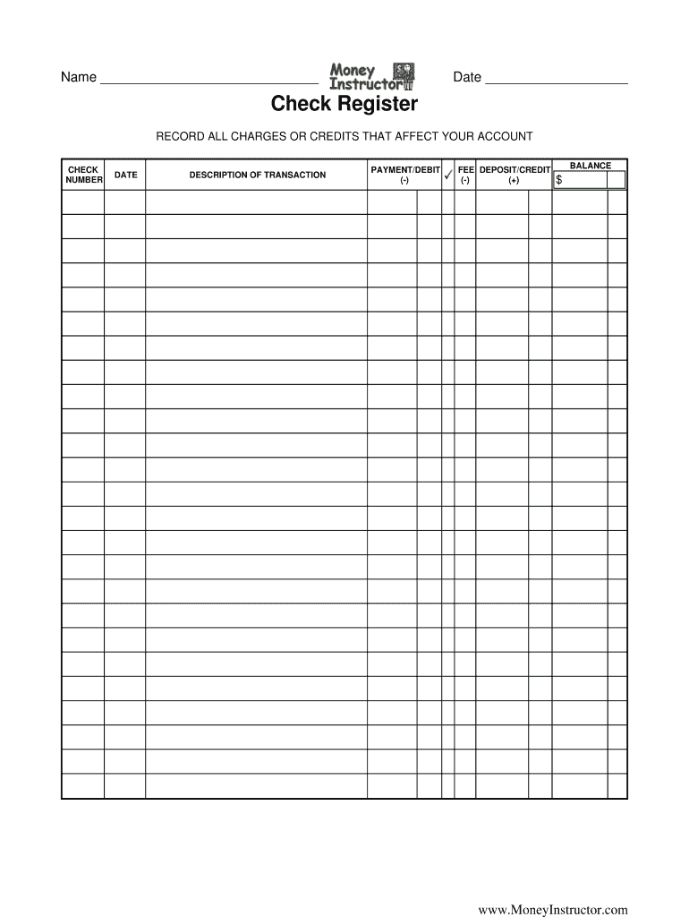 Checkbook Register Printable - Fill Online, Printable, Fillable For Checkbook Register Worksheet 1 Answers