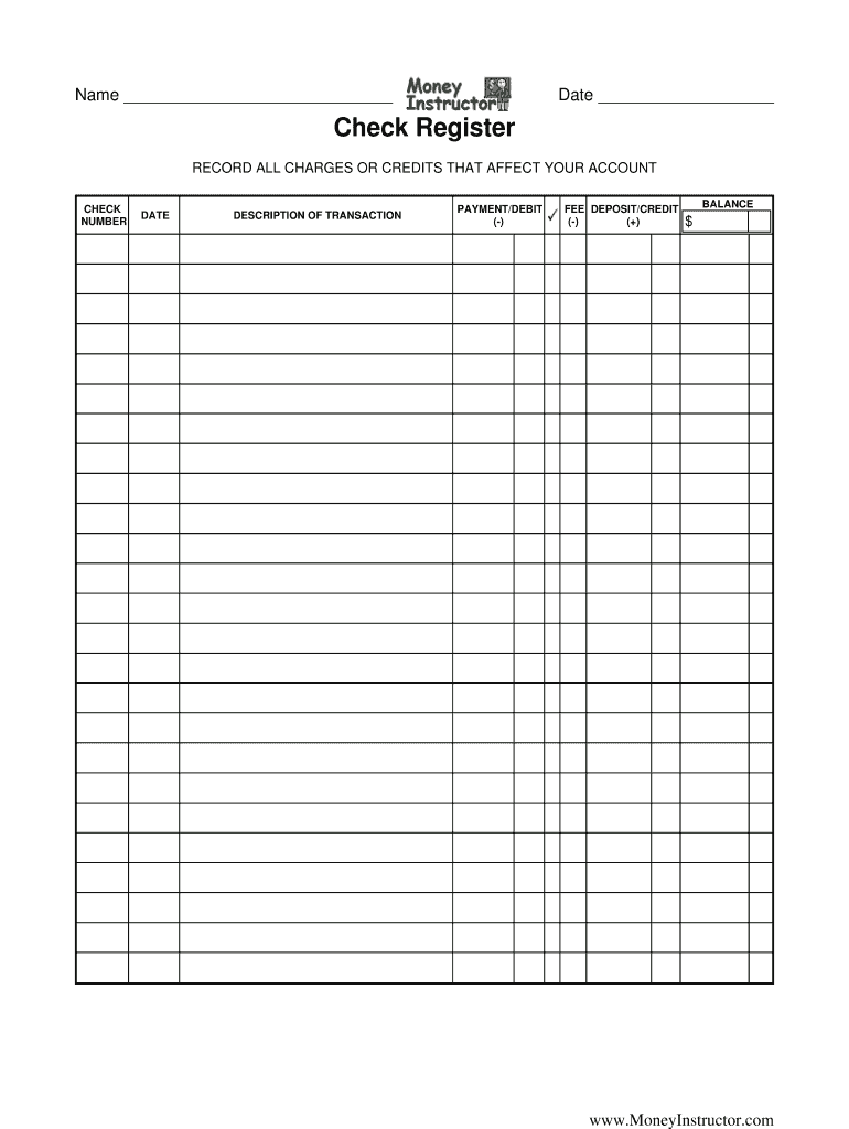Check Register Printable Fill Online Printable Fillable Blank 