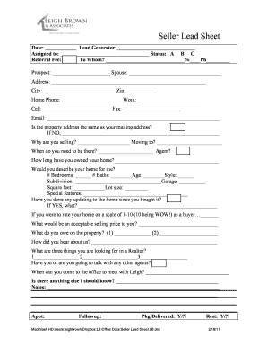 Seller Lead Sheet
