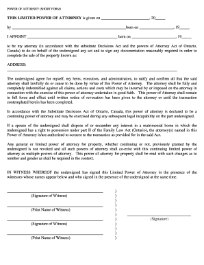Ontario Limited Power of Attorney for Property Sale