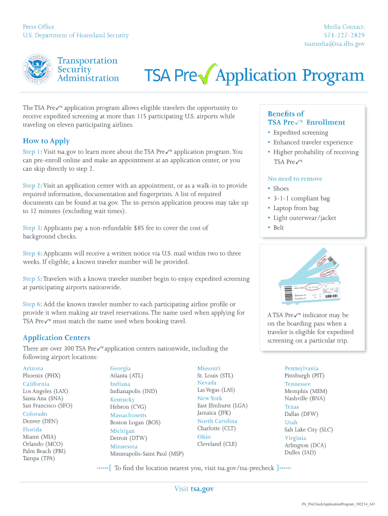 2014 Form TSA Precheck Application Program Fill Online, Printable
