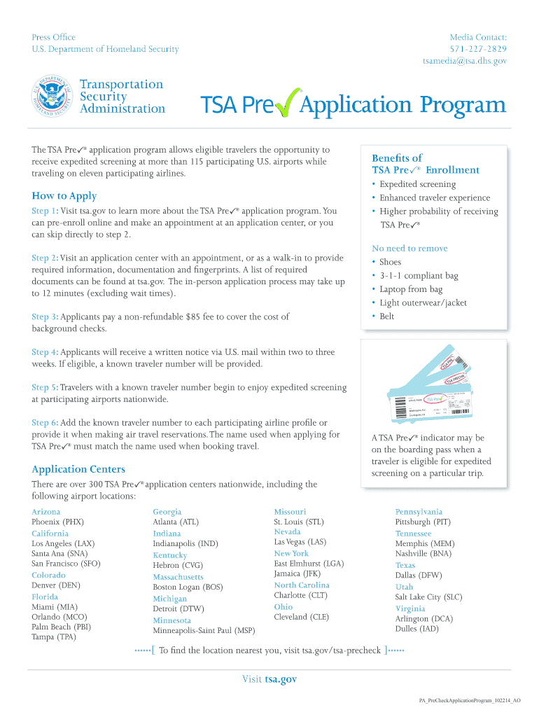 2014 Form TSA Precheck Application Program Fill Online Printable 