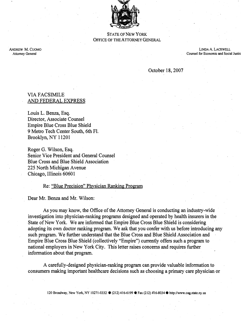 Fillable Online ag ny Empire Blue Cross Blue Shield ag ny Fax Email