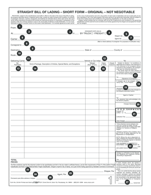 Sample Straight Bill of Lading - export