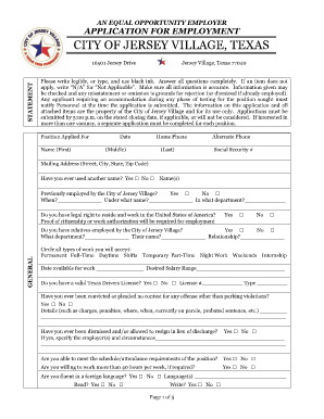 City of Jersey Village Employment Application